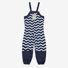 Puddleflex Waterproof Fleece Lined Dungarees Navy featuring a blue and white chevron pattern, great for keeping children warm and dry.